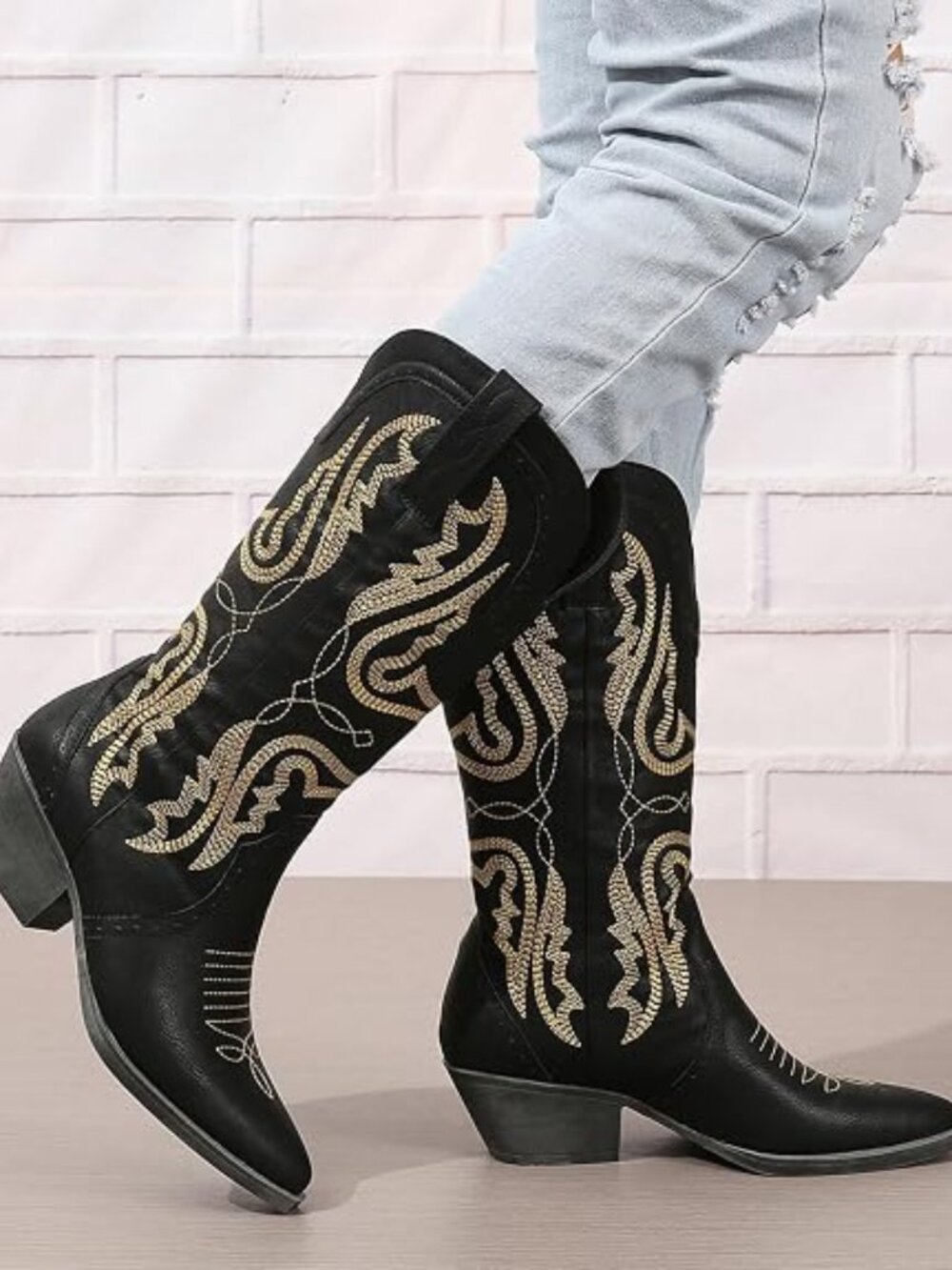 Cowboy Boots for Women Western Cowgirl Mid Calf Chunky Heel Snip Toe Boots